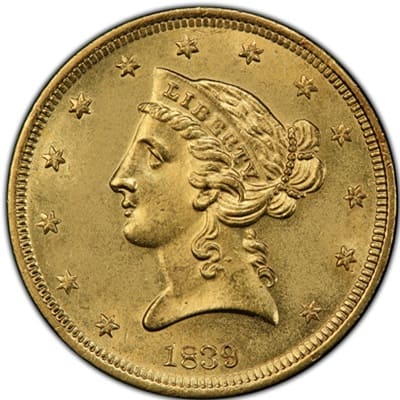 US 1839 Half Eagle $5