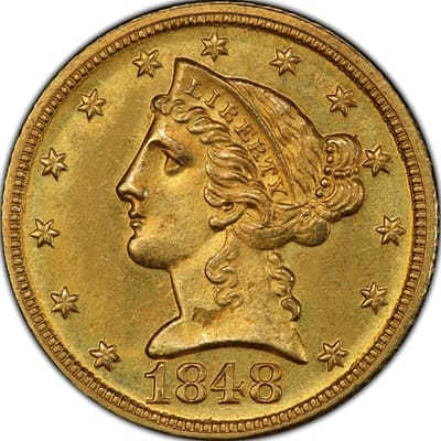 US 1848 Half Eagle $5