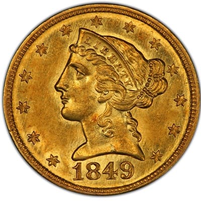 US 1849 Half Eagle $5