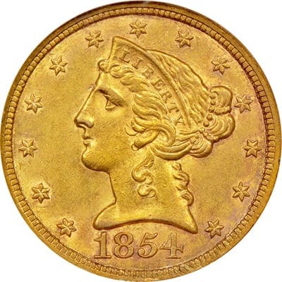 US 1854 Half Eagle $5