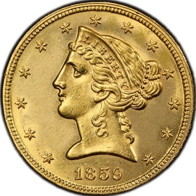 US 1859 Half Eagle $5