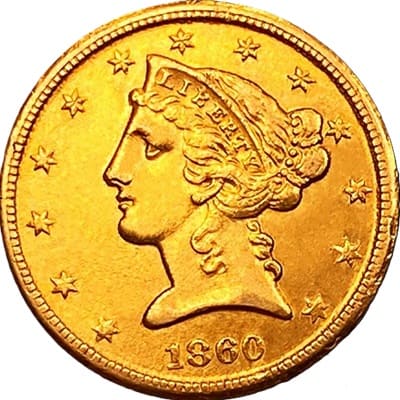 US 1860 Half Eagle $5