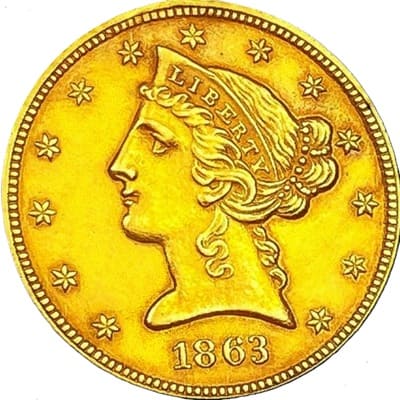 US 1863 Half Eagle $5
