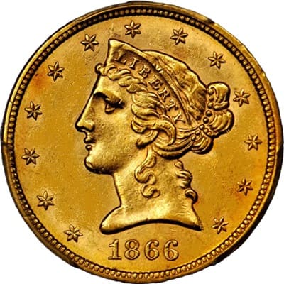 US 1866 Half Eagle $5