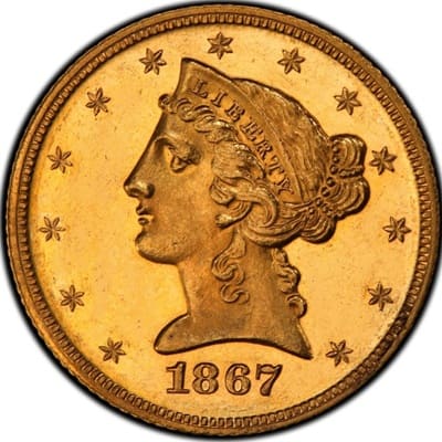US 1867 Half Eagle $5