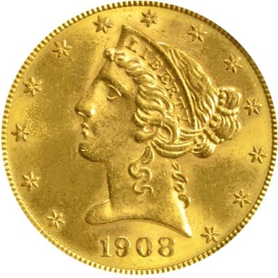US 1908 Half Eagle $5