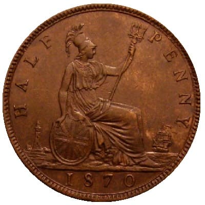 British 1870 Halfpenny Value