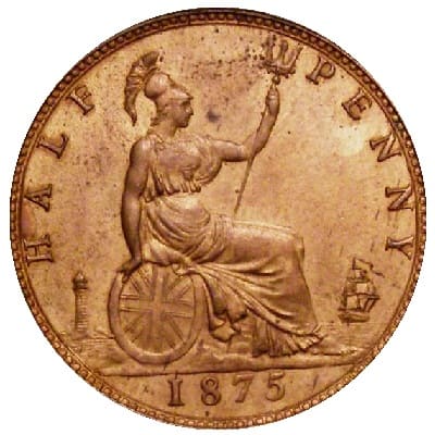 British 1875 Halfpenny Value