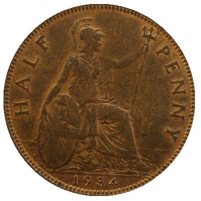 British 1934 Halfpenny Value