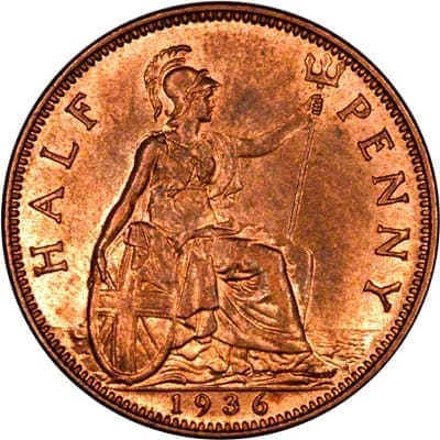 British 1936 Halfpenny Value
