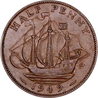 British 1949 Halfpenny Value