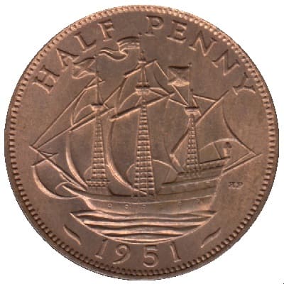 British 1951 Halfpenny Value