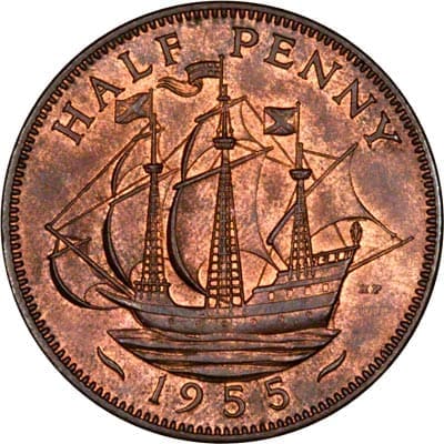 British 1955 Halfpenny Value