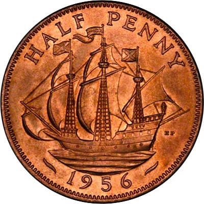 British 1956 Halfpenny Value