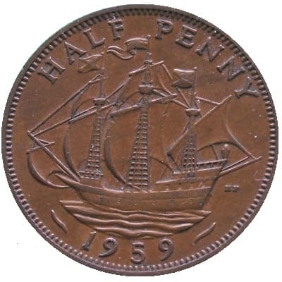 British 1959 Halfpenny Value