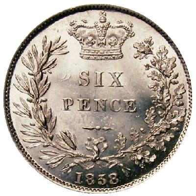 British 1858 Sixpence Value