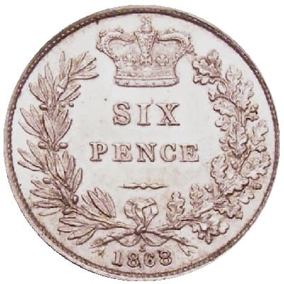 British 1868 Sixpence Value