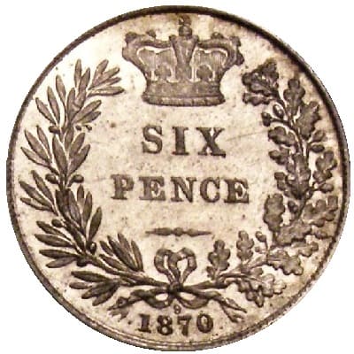 British 1870 Sixpence Value