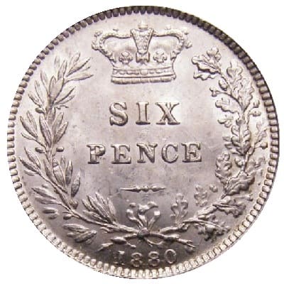 British 1880 Sixpence Value