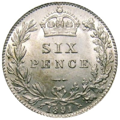 British 1891 Sixpence Value
