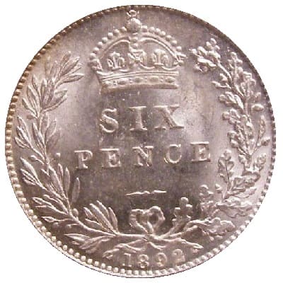 British 1892 Sixpence Value