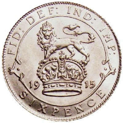 British 1915 Sixpence Value