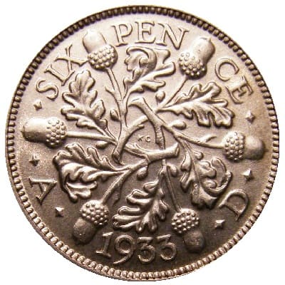 British 1933 Sixpence Value