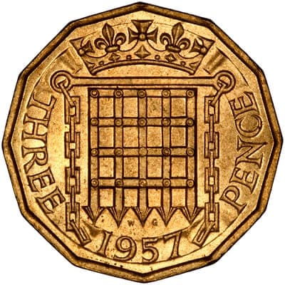 British 1957 Threepence Value
