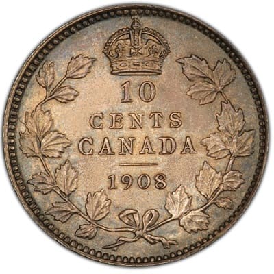Canadian 1908 10 Cent Value