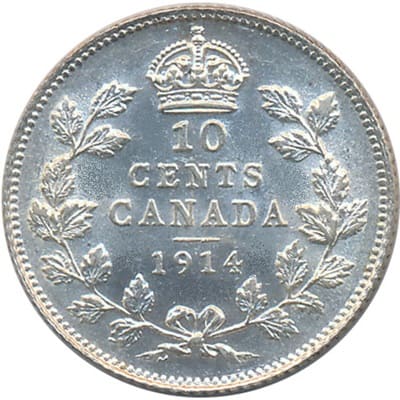 Canadian 1914 10 Cent Value