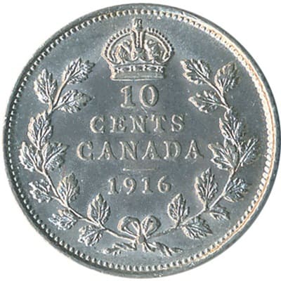 Canadian 1916 10 Cent Value