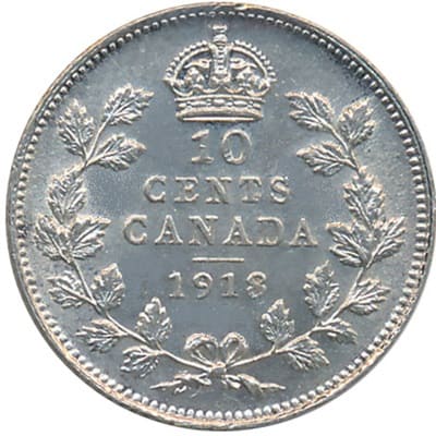 Canadian 1918 10 Cent Value