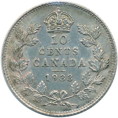 Canadian 1933 10 Cent Value