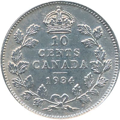 Canadian 1934 10 Cent Value