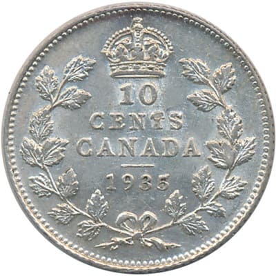 Canadian 1935 10 Cent Value