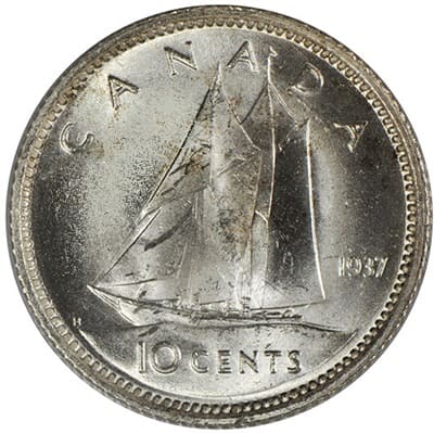 Canadian 1937 10 Cent Value
