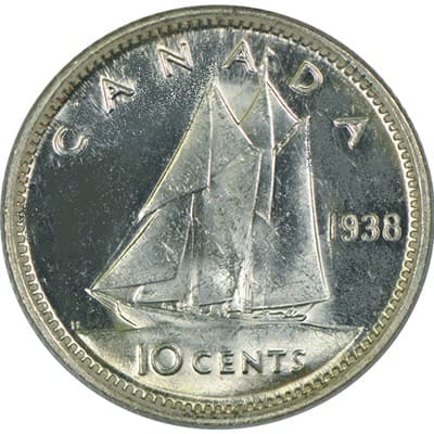 Canadian 1938 10 Cent Value