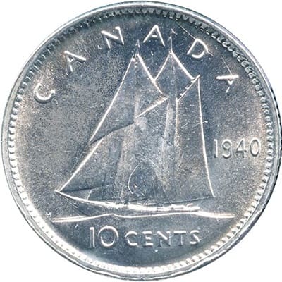 Canadian 1940 10 Cent Value