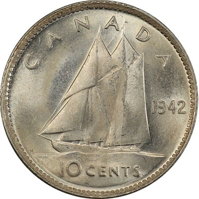 Canadian 1942 10 Cent Value