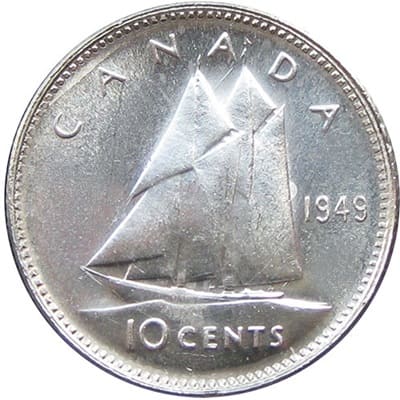 Canadian 1949 10 Cent Value
