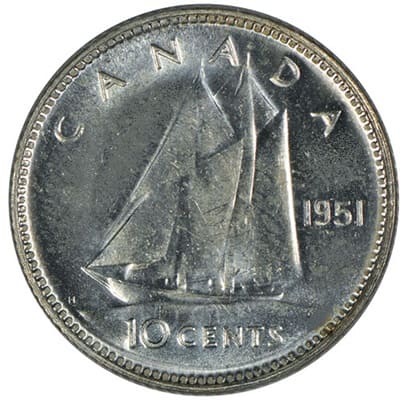 Canadian Canadian 1951 10 Cent Value