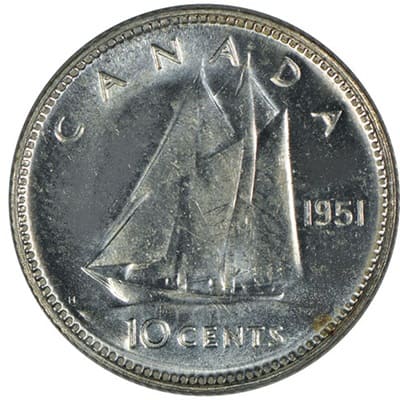 Canadian 1951 10 Cent Value