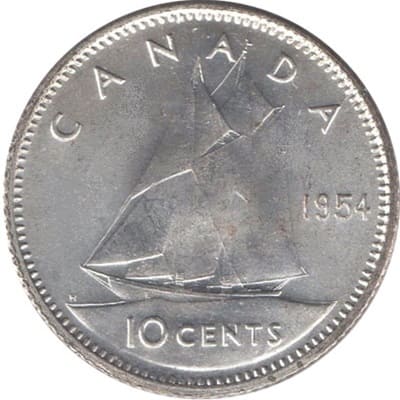 Canadian 1954 10 Cent Value