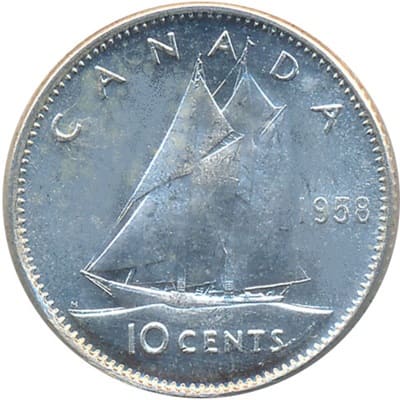 Canadian 1958 10 Cent Value