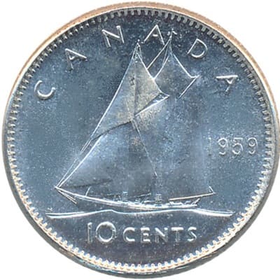 Canadian 1959 10 Cent Value