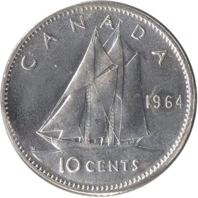 Canadian 1964 10 Cent Value