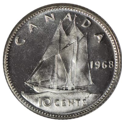 Canadian 1968 10 Cent Value