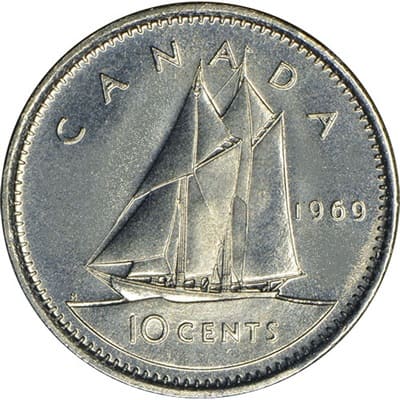 Canadian 1969 10 Cent Value