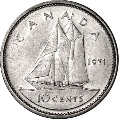 Canadian 1971 10 Cent Value