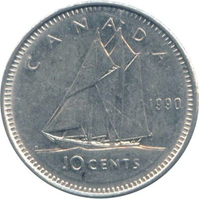 Canadian 1990 10 Cent Value